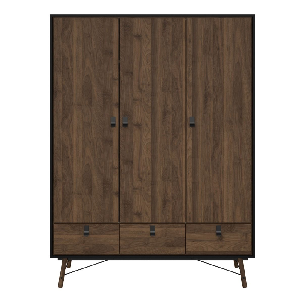 Rynok Wooden Wardrobe with 3 Doors In Matt Black and Walnut