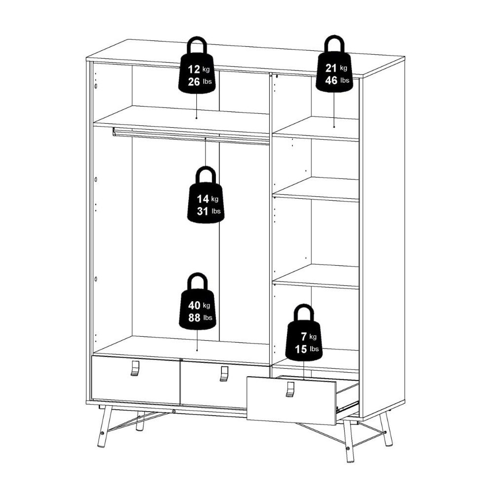 Rynok Wooden Wardrobe with 3 Doors In Matt Black and Walnut