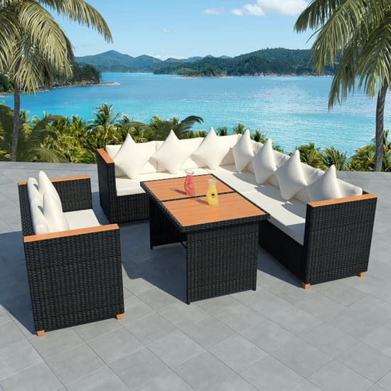 Product photograph of Ryton Rattan 5 Piece Garden Lounge Set With Cushions In Black from Furniture in Fashion