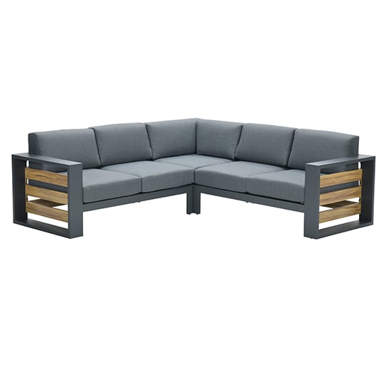 Saar Fabric Corner Sofa In Mystic Grey With Carbon Black Frame