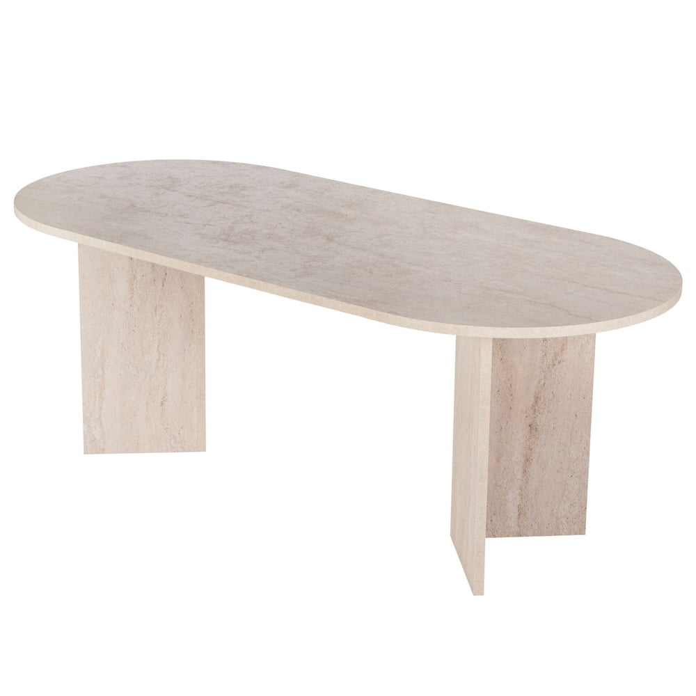 Sabero Oval Wooden Dining Table in Travertine Marble Effect