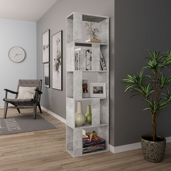 Sabia Wooden Bookcase And Room Divider In Concrete Effect