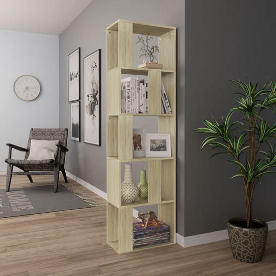 Sabia Wooden Bookcase And Room Divider In Sonoma Oak