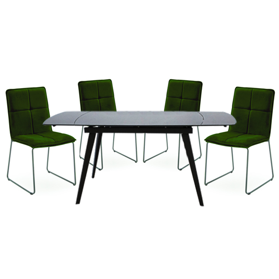 Sabina Extending Grey Dining Table With 4 Soren Green Chairs