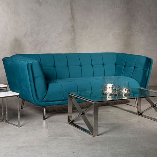 Photo of Sabina upholstered velvet 3 seater sofa in teal