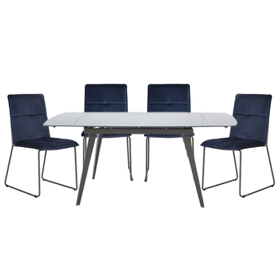 Sabine Cappuccino Extending Dining Table 4 Sorani Blue Chairs
