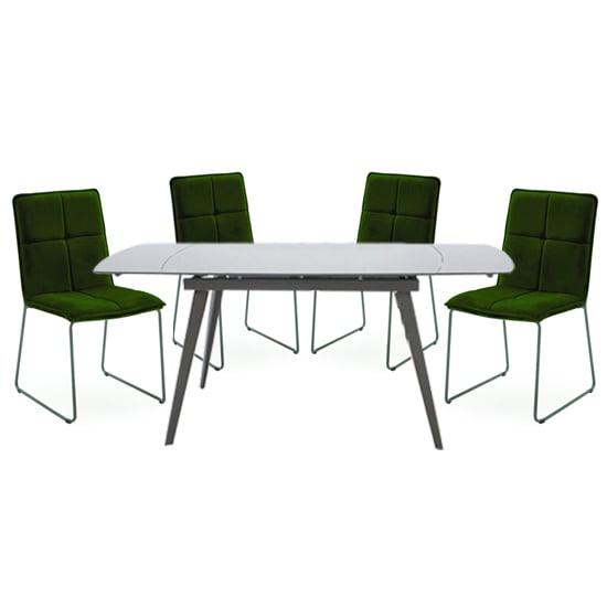 Sabine Cappuccino Extending Dining Table 4 Sorani Green Chairs