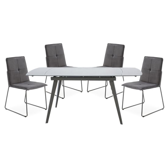 Photo of Sabine cappuccino extending dining table 4 sorani grey chairs