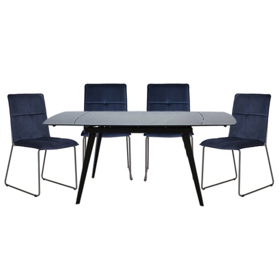 Photo of Sabine grey extending dining table 4 sorani blue chairs