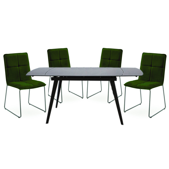 Sabine Grey Extending Dining Table 4 Sorani Green Chairs Furniture in Fashion