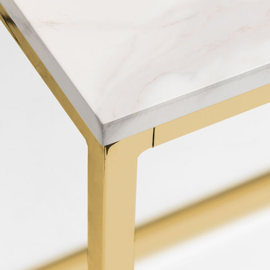 Sable Wooden Dining Table In White Marble Effect With Gold Legs
