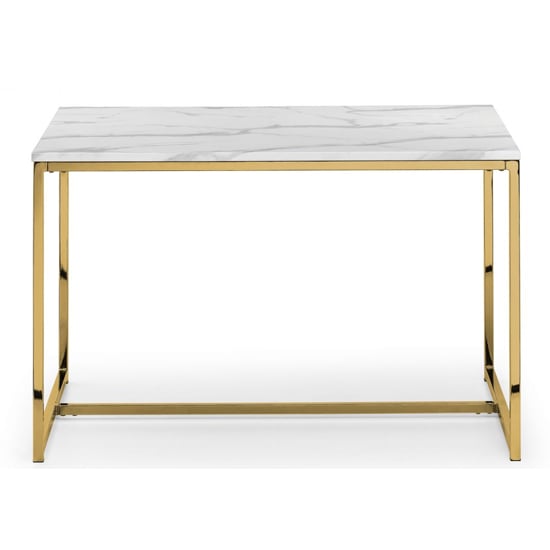 Read more about Sable wooden dining table in white marble effect with gold legs