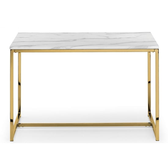 Sable Wooden Dining Table In White Marble Effect With Gold Legs