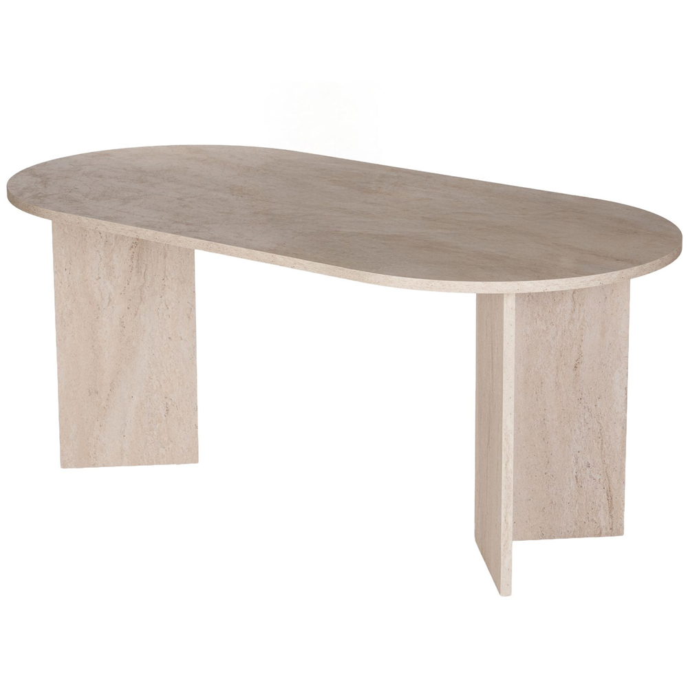 Sablio Oval Wooden Dining Table in Travertine Marble Effect