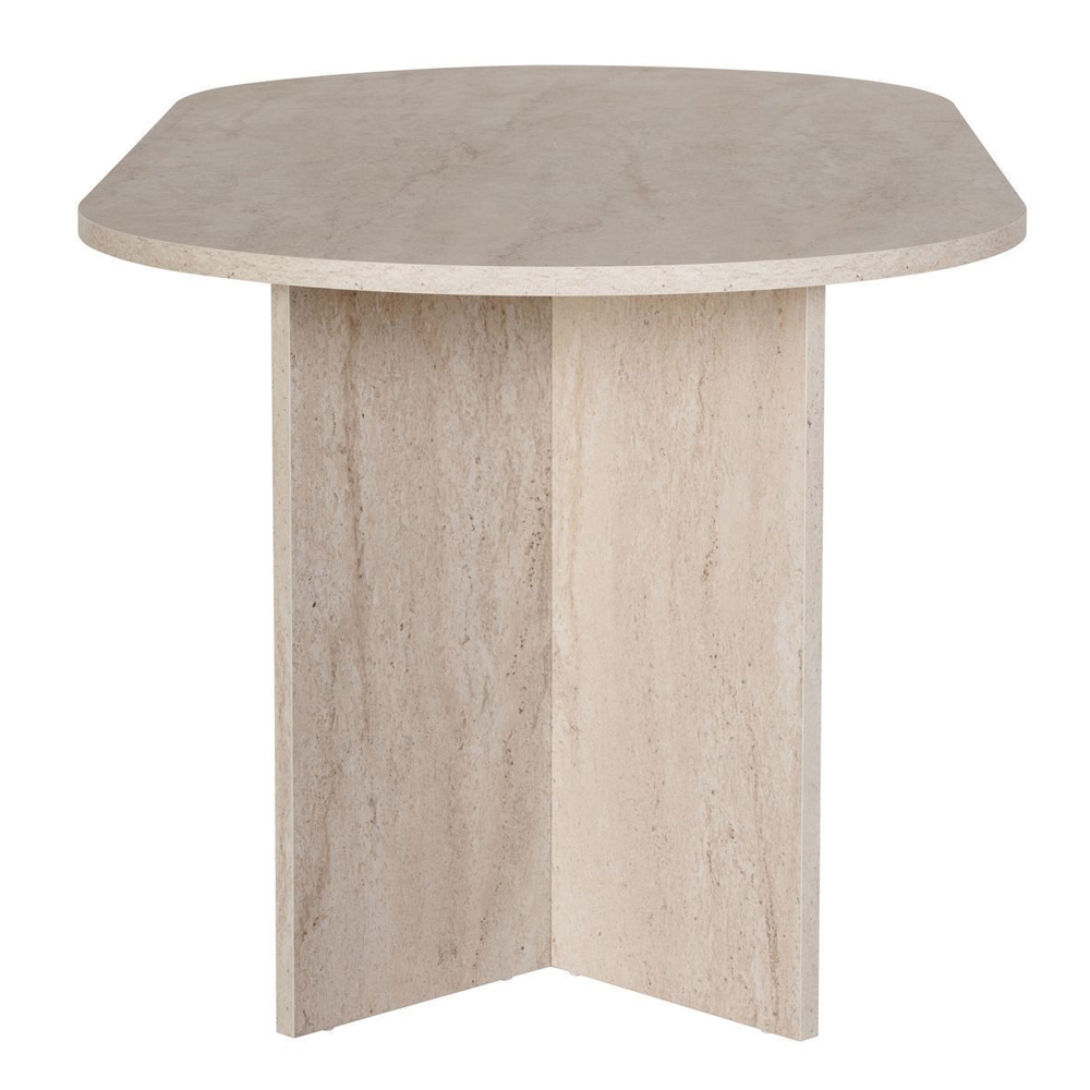 Sablio Oval Wooden Dining Table in Travertine Marble Effect