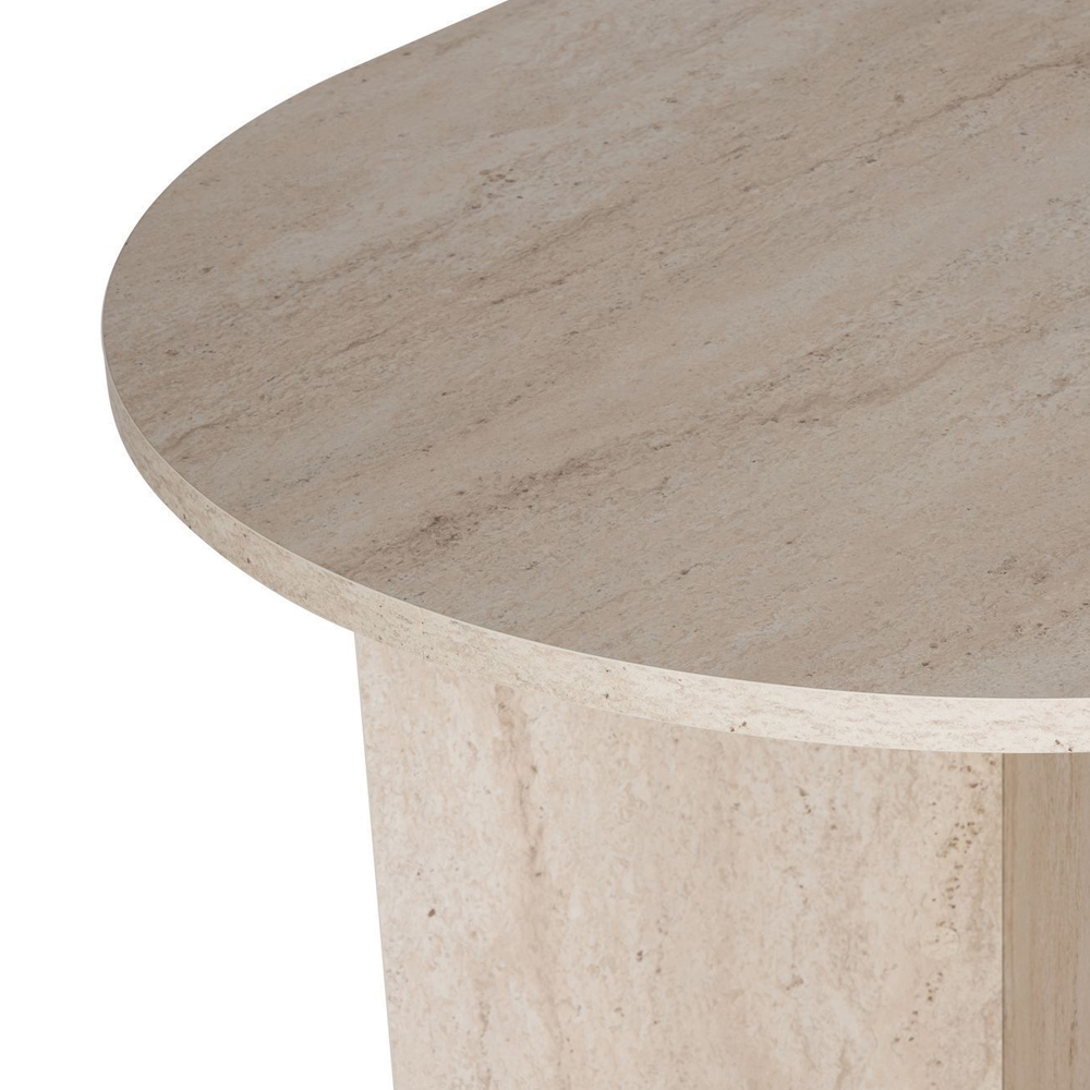 Sablio Oval Wooden Dining Table in Travertine Marble Effect