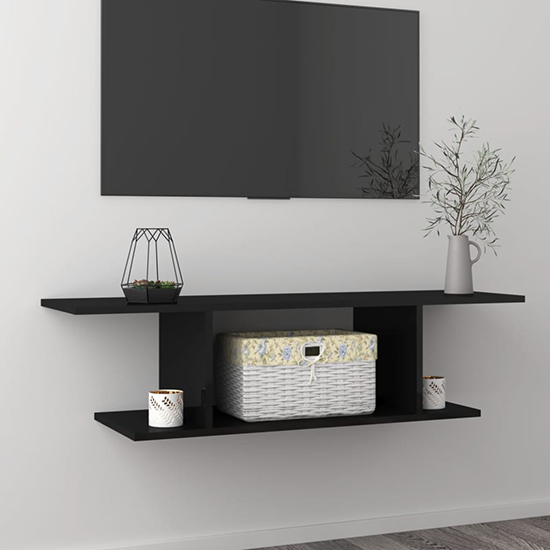 Sabra High Gloss Wall Hung TV Stand With Shelf In Black_1