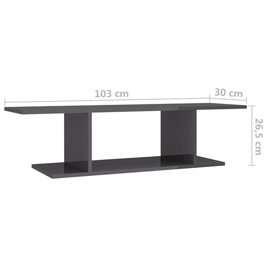 Sabra High Gloss Wall Hung TV Stand With Shelf In Grey_4