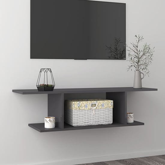 Sabra High Gloss Wall Hung TV Stand With Shelf In Grey