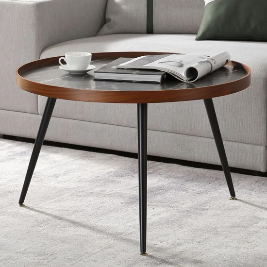 Product photograph of Sabri Wooden Coffee Table Round In Black Marble Effect from Furniture in Fashion