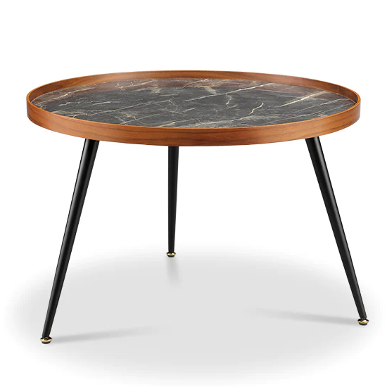 Sabri Wooden Coffee Table Round In Black Marble Effect