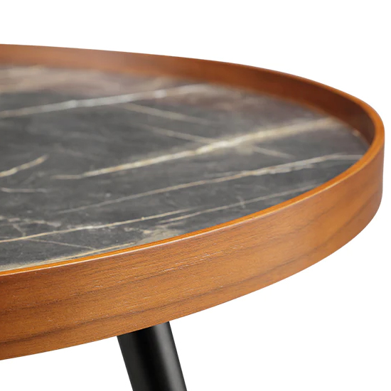 Sabri Wooden Coffee Table Round In Black Marble Effect