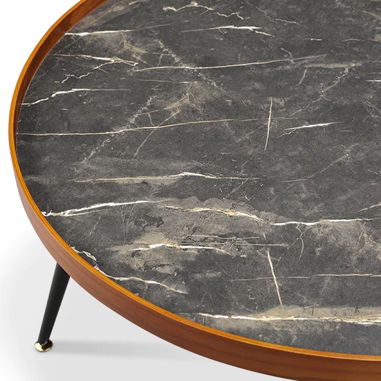 Sabri Wooden Coffee Table Round In Black Marble Effect