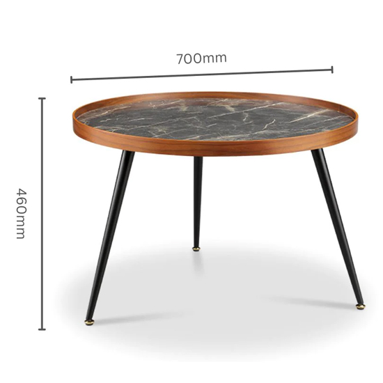 Sabri Wooden Coffee Table Round In Black Marble Effect