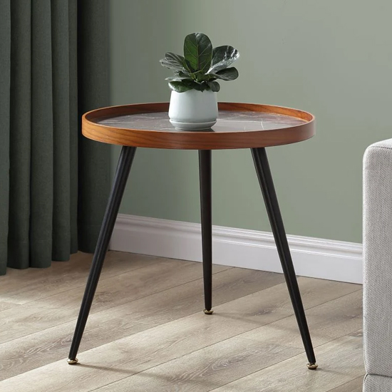 Read more about Sabri wooden lamp table round in black marble effect
