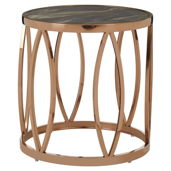 Photo of Saclateni black marble top side table with rose gold frame