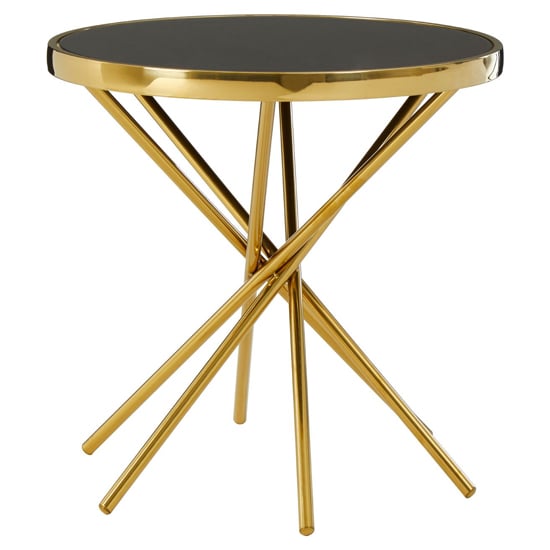 Photo of Saclateni round black glass top side table with gold frame