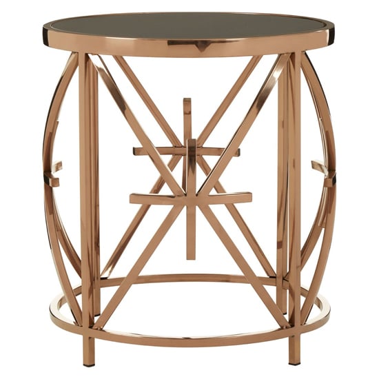 Product photograph of Saclateni Round Black Glass Top Side Table With Rose Gold Frame from Furniture in Fashion