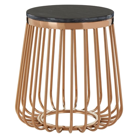Saclateni Round Black Marble Side Table With Rose Gold Frame