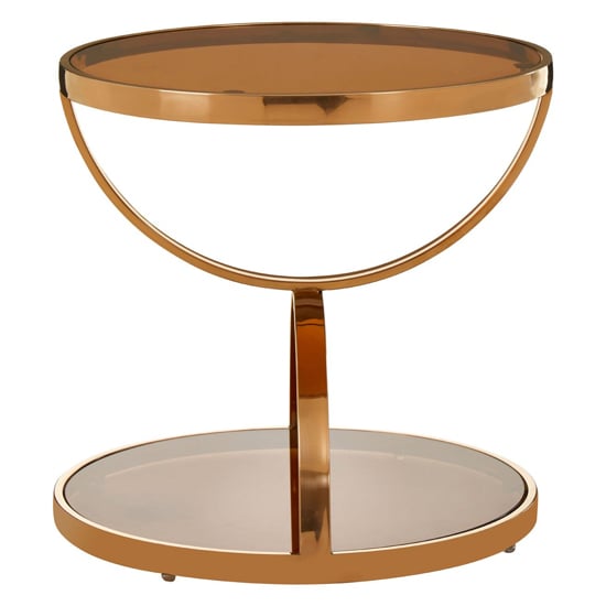 Photo of Saclateni round brown glass side table with rose gold frame