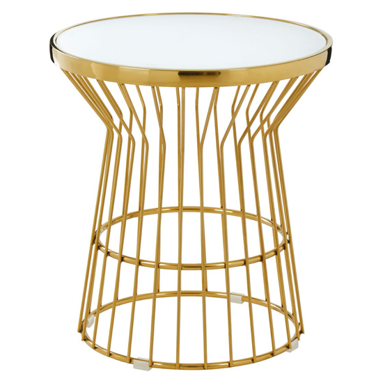 Saclateni Round White Glass Top Side Table With Gold Base Furniture