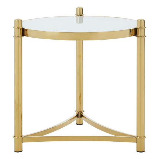 Saclateni Round White Glass Top Side Table With Gold Frame