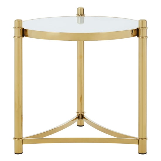 Saclateni Round White Glass Top Side Table With Gold Frame