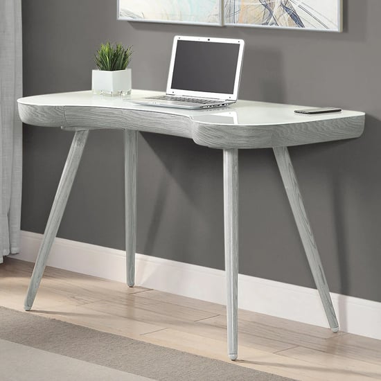Product photograph of Sacramento Super White Glass Top Laptop Desk In Grey from Furniture in Fashion