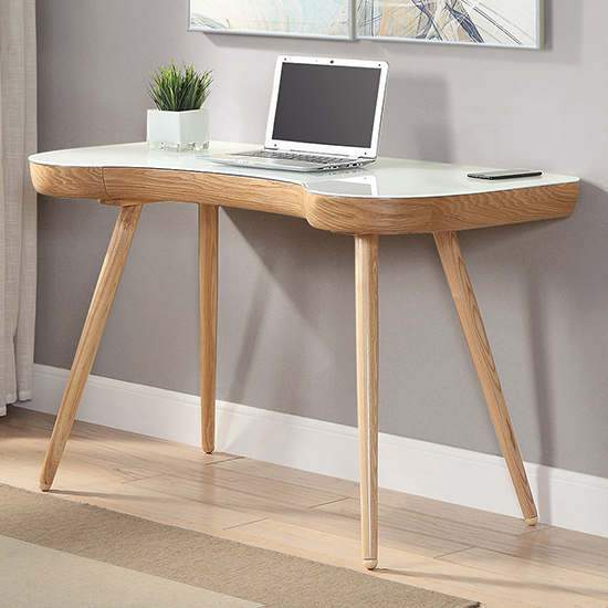 Sacramento Super White Glass Top Laptop Desk In Oak Furniture in Fashion