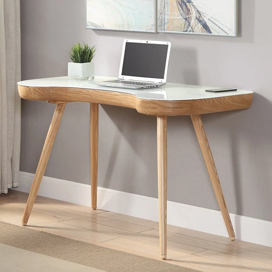 Product photograph of Sacramento Super White Glass Top Laptop Desk In Oak from Furniture in Fashion