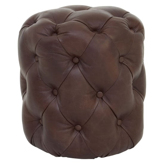 Sadalmelik Round Upholstered Leather Stool In Brown