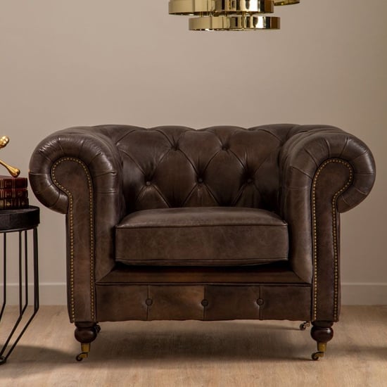 Sadalmelik Upholstered Faux Leather Armchair In Dark Grey