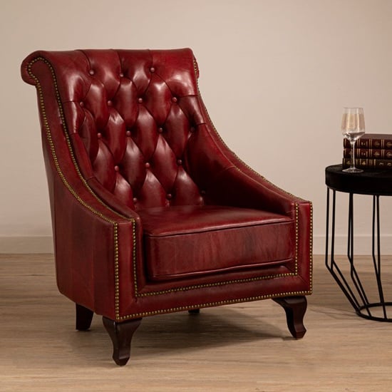 Product photograph of Sadalmelik Genuine Leather Armchair In Red from Furniture in Fashion