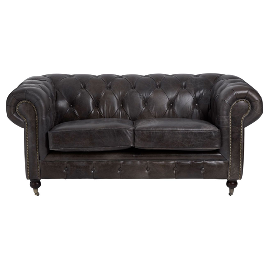 Sadalmelik Upholstered Leather 2 Seater Sofa In Dark Grey_3