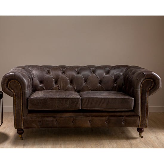 Photo of Sadalmelik upholstered leather 2 seater sofa in dark grey