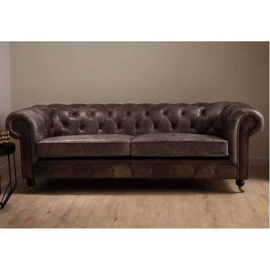 Product photograph of Sadalmelik Upholstered Leather 3 Seater Sofa In Dark Grey from Furniture in Fashion