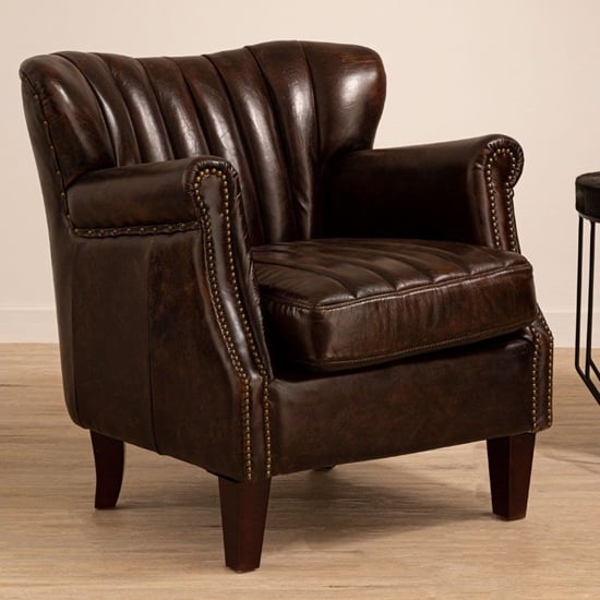 Photo of Sadalmelik upholstered leather armchair in weathered brown