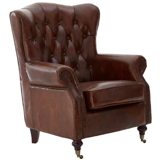 Sadalmelik Upholstered Leather Scroll Armchair In Brown_2