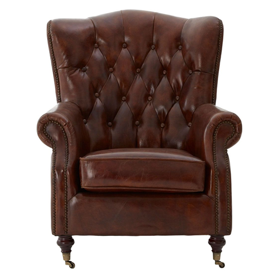 Sadalmelik Upholstered Leather Scroll Armchair In Brown_3