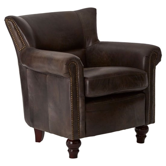 Photo of Sadalmelik upholstered leather scroll armchair in dark grey